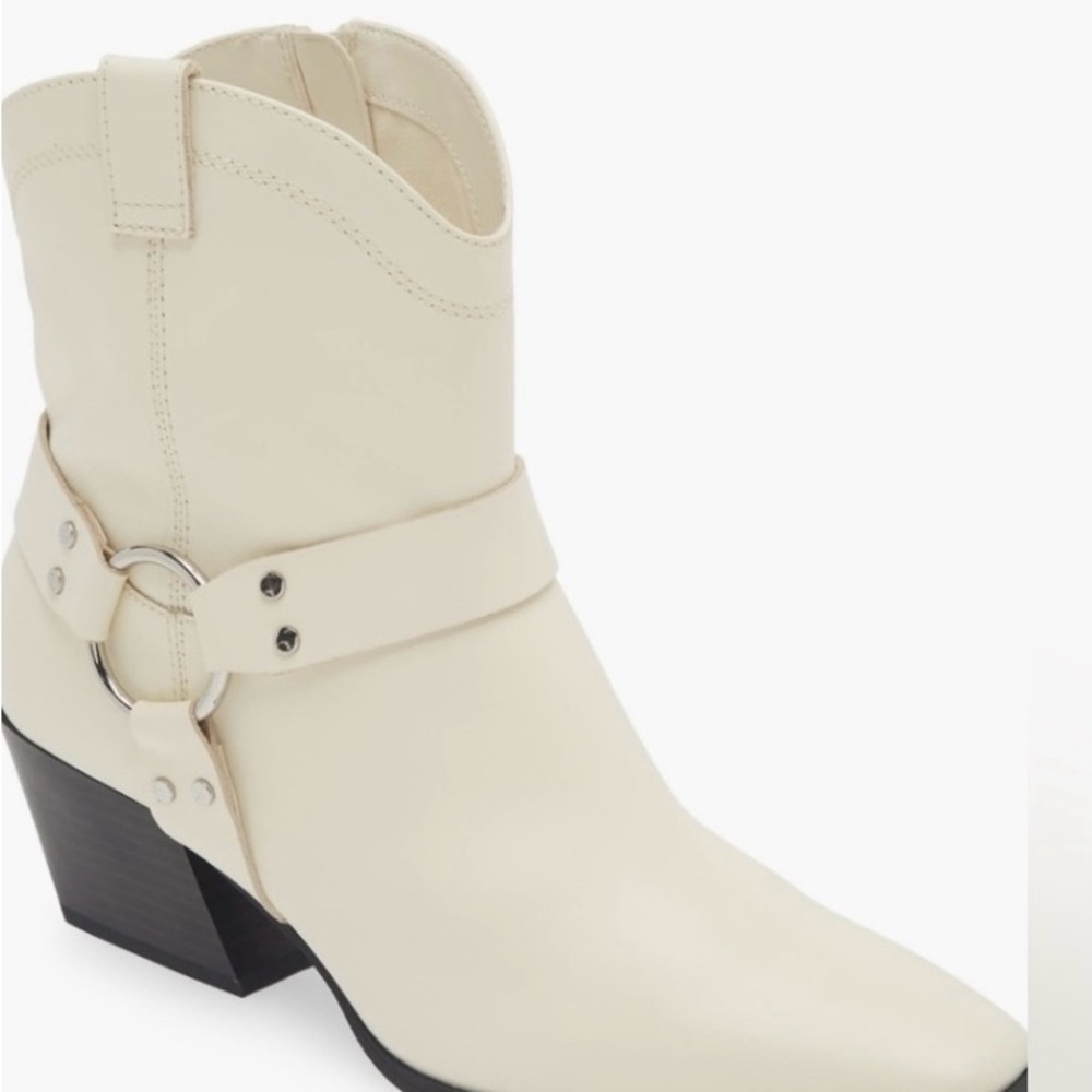 Open Edit Women’s Cream Western Block Heel Ankle Boots NEW Size 9.5 All Seasons - Picture 5 of 9